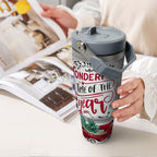 1pc 30oz Stainless Steel Christmas Travel Tumbler With Handle And Straw, Festive Truck, Cabin, Snowman, Tree Design, Large Capacity Cup, Ideal Christmas Gift, Home Essentials, 9.4"*3.5"*2.7"