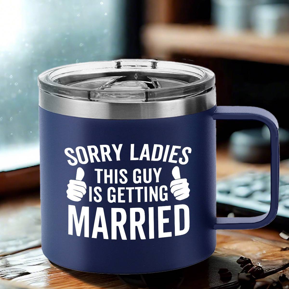 Insulated Ice Coffee Cup Handle Lid Travel Tumbler Cup Heavy Mug Gifts for Adult Men Him Male Guys Husband Hubby Groom To Be Wedding Day Engagement Engaged Bachelor Party Prensent
