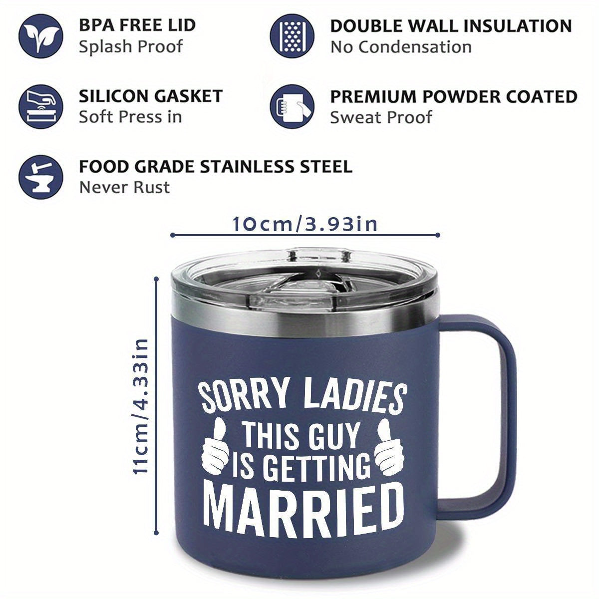 Insulated Ice Coffee Cup Handle Lid Travel Tumbler Cup Heavy Mug Gifts for Adult Men Him Male Guys Husband Hubby Groom To Be Wedding Day Engagement Engaged Bachelor Party Prensent