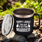 Insulated Ice Coffee Cup Handle Lid Travel Tumbler Cup Heavy Mug Gifts for Adult Men Him Male Guys Husband Hubby Groom To Be Wedding Day Engagement Engaged Bachelor Party Prensent