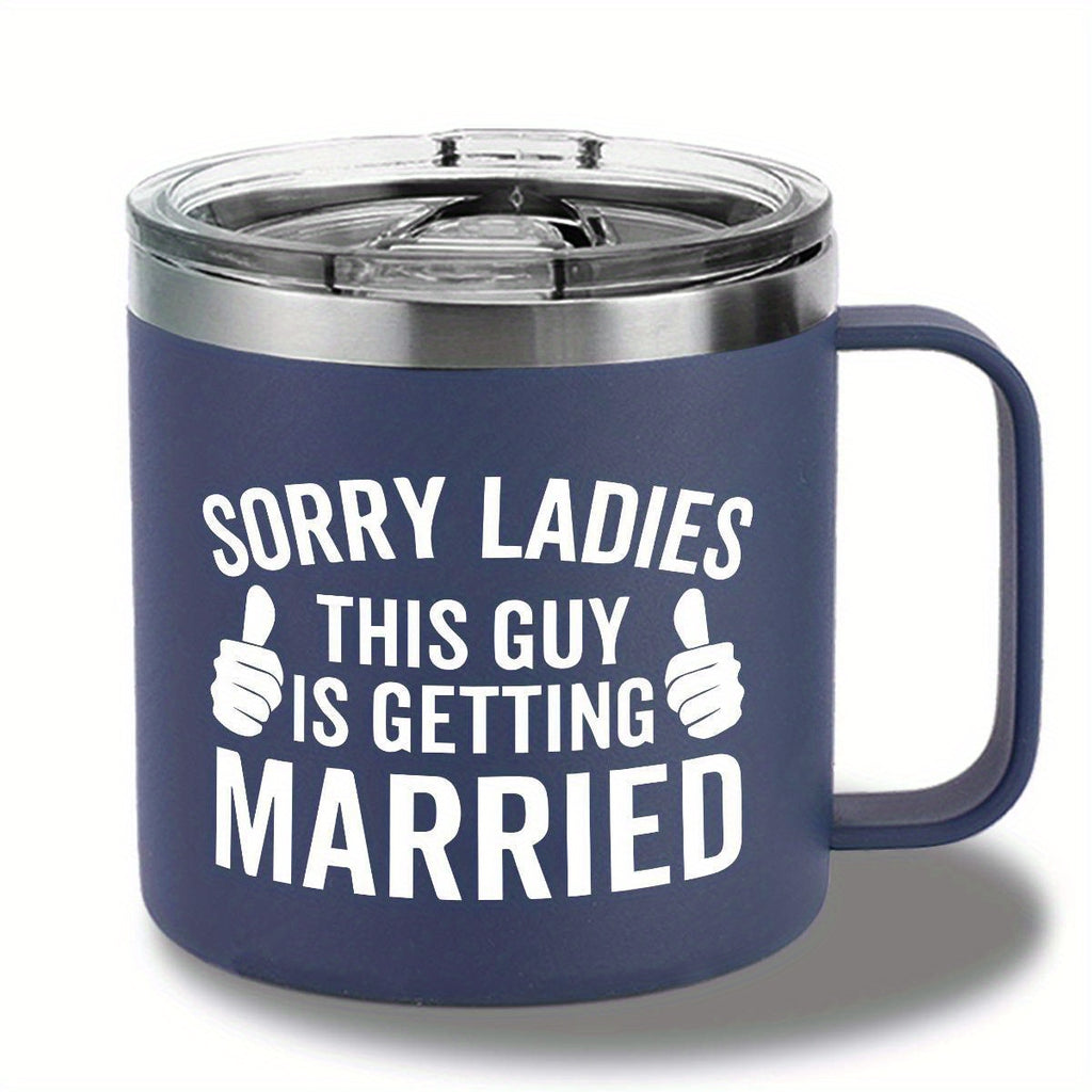 Insulated Ice Coffee Cup Handle Lid Travel Tumbler Cup Heavy Mug Gifts for Adult Men Him Male Guys Husband Hubby Groom To Be Wedding Day Engagement Engaged Bachelor Party Prensent