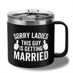 Insulated Ice Coffee Cup Handle Lid Travel Tumbler Cup Heavy Mug Gifts for Adult Men Him Male Guys Husband Hubby Groom To Be Wedding Day Engagement Engaged Bachelor Party Prensent