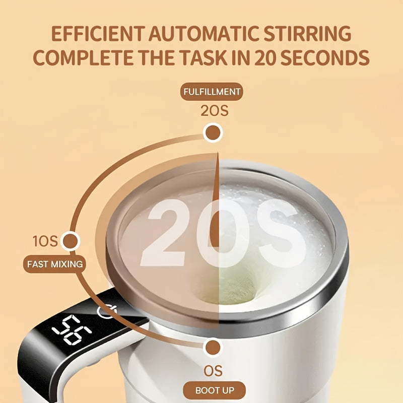 Automatic Magnetic Auto Stirring Cup, Temperature Display Travel Tumbler Car Cup For Milk Chocolate Mocha, Creamy White