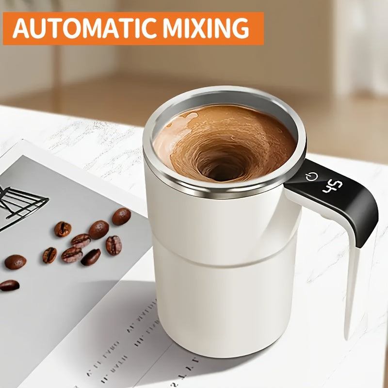 Automatic Magnetic Auto Stirring Cup, Temperature Display Travel Tumbler Car Cup For Milk Chocolate Mocha, Creamy White