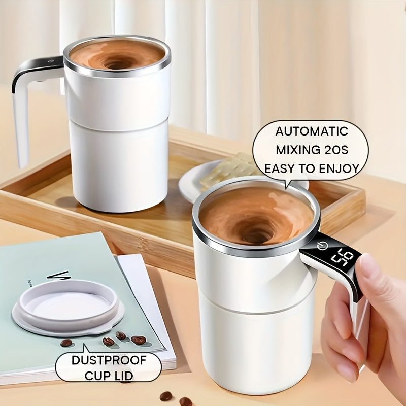Automatic Magnetic Auto Stirring Cup, Temperature Display Travel Tumbler Car Cup For Milk Chocolate Mocha, Creamy White