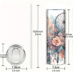 [20oz Insulated Horse Travel Tumbler] 1pc Bohemian Style Horse 20oz Insulated Travel Tumbler with Lid and Straw, 3D Print Stainless Steel Slim Cup, Reusable, Hand Wash Only, Ideal for Home Kitchen, Christmas, Halloween, Thank