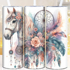 [20oz Insulated Horse Travel Tumbler] 1pc Bohemian Style Horse 20oz Insulated Travel Tumbler with Lid and Straw, 3D Print Stainless Steel Slim Cup, Reusable, Hand Wash Only, Ideal for Home Kitchen, Christmas, Halloween, Thank
