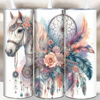 [20oz Insulated Horse Travel Tumbler] 1pc Bohemian Style Horse 20oz Insulated Travel Tumbler with Lid and Straw, 3D Print Stainless Steel Slim Cup, Reusable, Hand Wash Only, Ideal for Home Kitchen, Christmas, Halloween, Thank