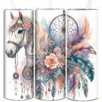[20oz Insulated Horse Travel Tumbler] 1pc Bohemian Style Horse 20oz Insulated Travel Tumbler with Lid and Straw, 3D Print Stainless Steel Slim Cup, Reusable, Hand Wash Only, Ideal for Home Kitchen, Christmas, Halloween, Thank