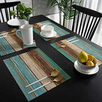 Placemats Set of 4, Retro Rustic Barn Wood Texture Linen Resistant Table Mats Decoration for Kitchen Dining Table