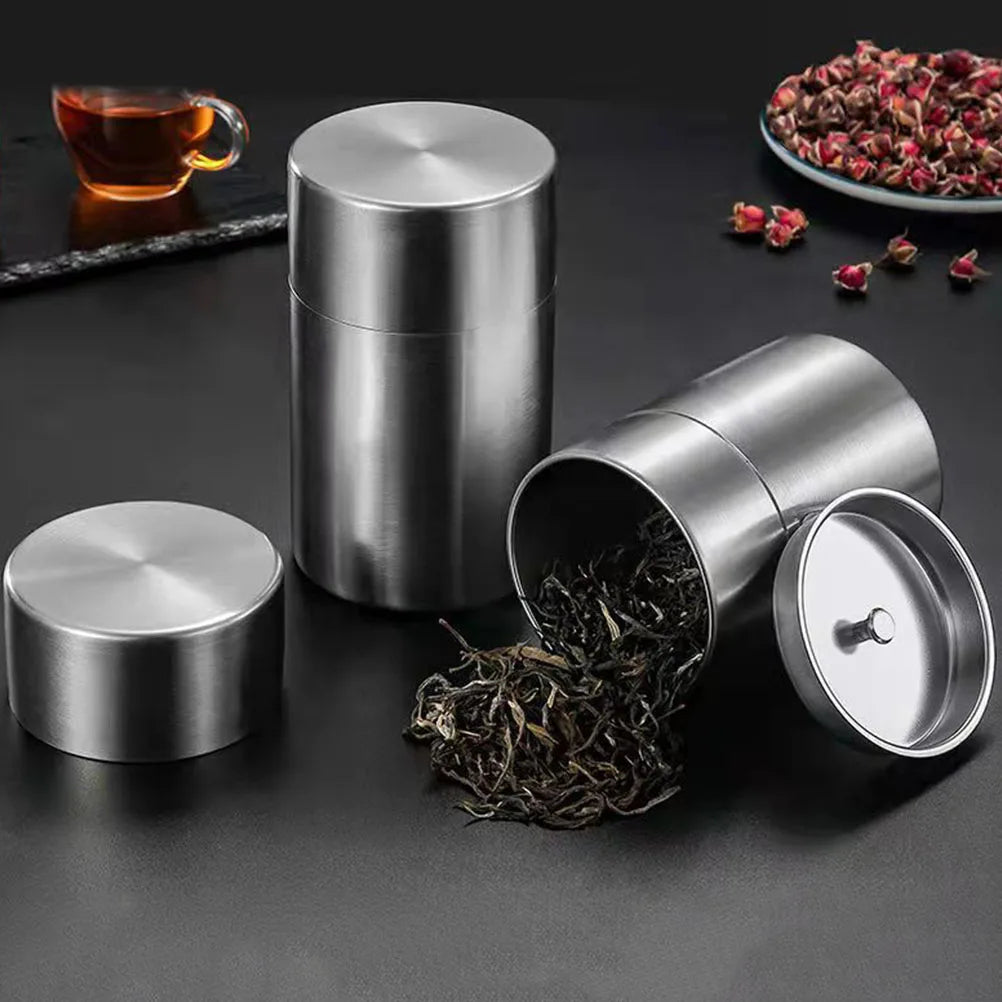 Double Lid Airtight Stainless Steel Tea Jar Sealed Storage Container Food Packaging Canister Candy Snack Box Coffee Cookie