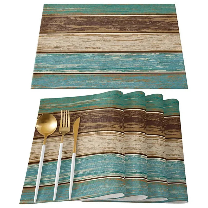 Placemats Set of 4, Retro Rustic Barn Wood Texture Linen Resistant Table Mats Decoration for Kitchen Dining Table