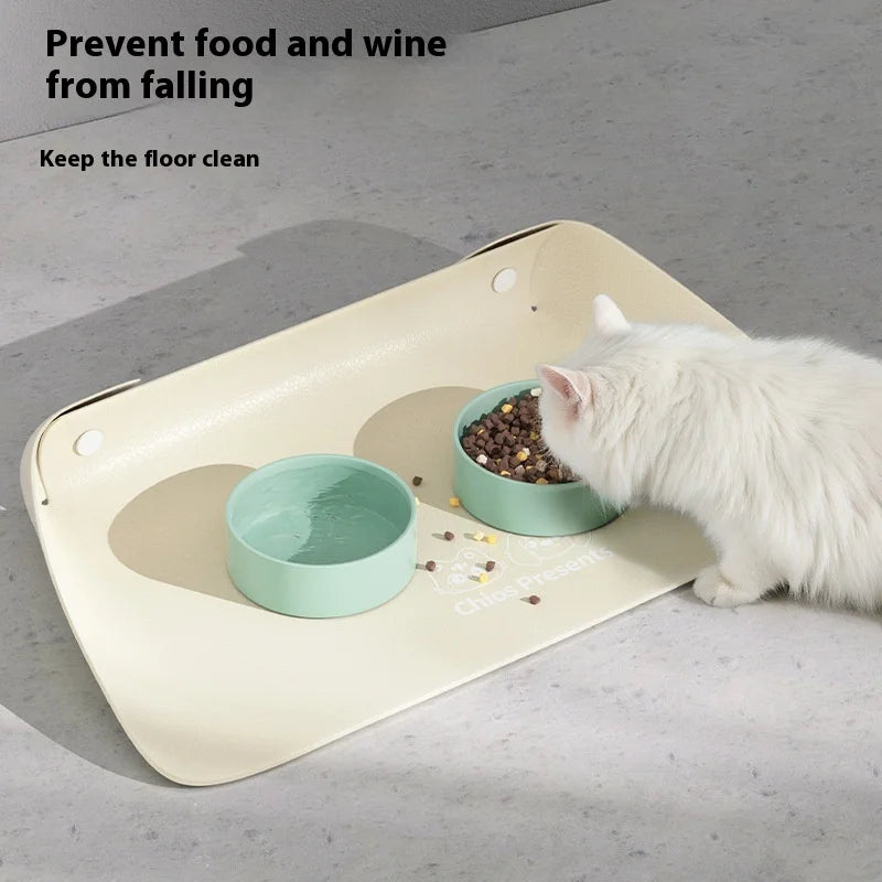 Leather Pet Placemat, Cat Bowl Mat, Semi-enclosed Thickened Anti-slip, Waterproof and Oil-proof Cat and Dog Mat