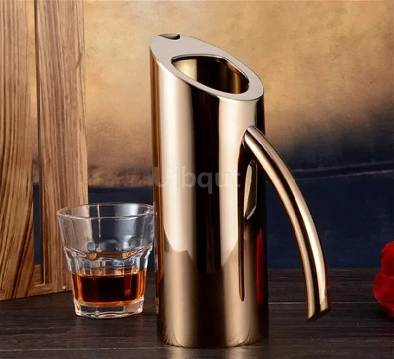 Golden gold Stainless Steel Ice Cold Freeze Water Pot Kettle wine BEER JAR Bar Fruit Juice Pitchers Red Wine Divider Containers
