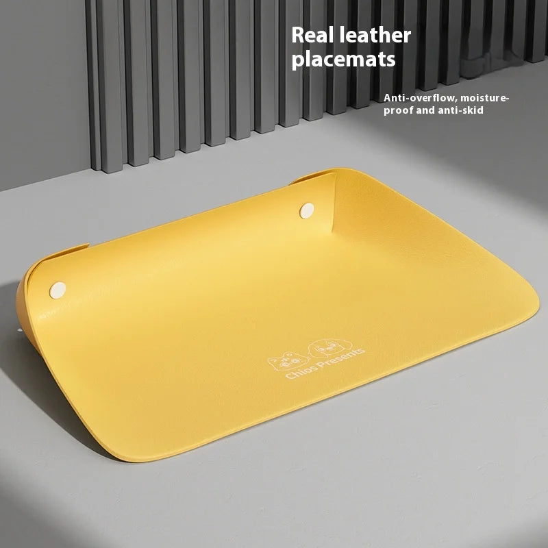 Leather Pet Placemat, Cat Bowl Mat, Semi-enclosed Thickened Anti-slip, Waterproof and Oil-proof Cat and Dog Mat