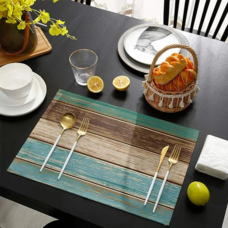 Placemats Set of 4, Retro Rustic Barn Wood Texture Linen Resistant Table Mats Decoration for Kitchen Dining Table