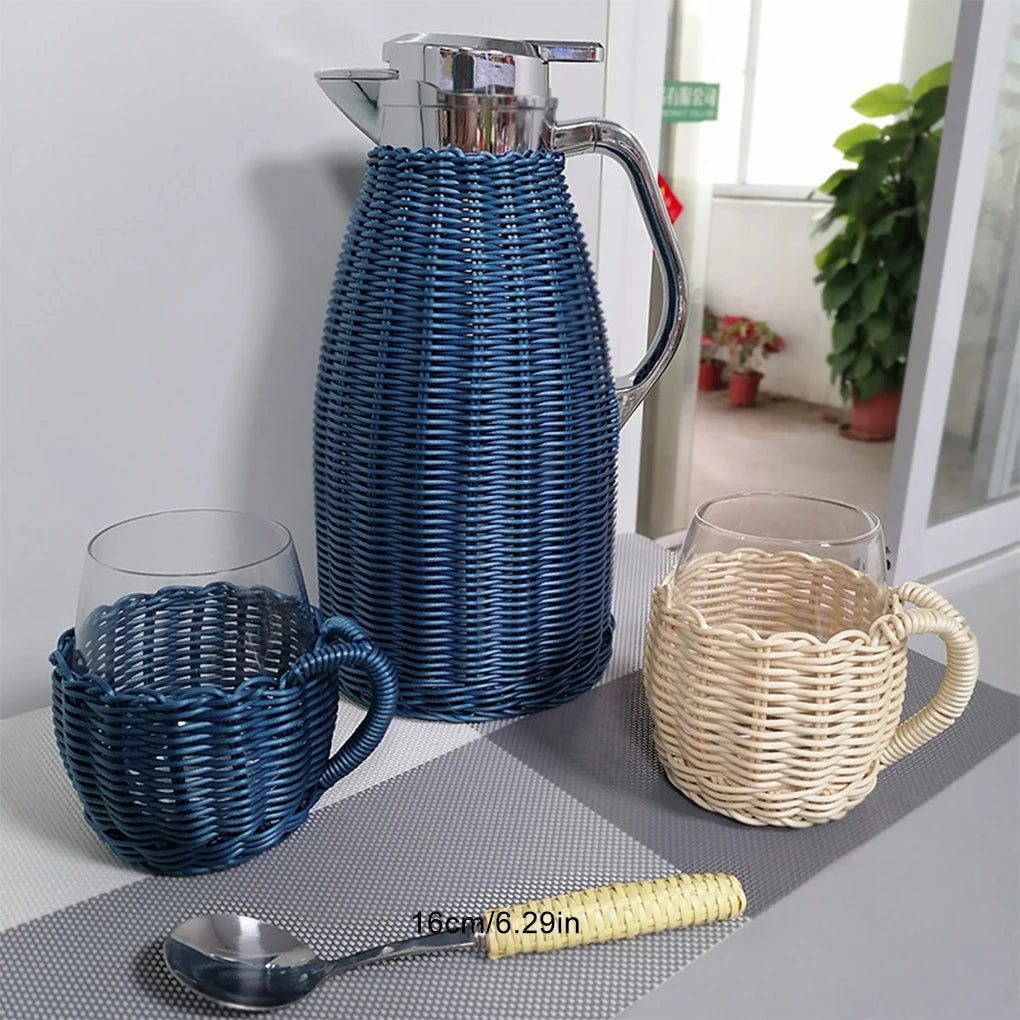 Serve Tea In Style Elegant Rattan Thermos Tea Carafe Safety And Reliable Coffee Thermal Carafe