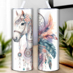 [20oz Insulated Horse Travel Tumbler] 1pc Bohemian Style Horse 20oz Insulated Travel Tumbler with Lid and Straw, 3D Print Stainless Steel Slim Cup, Reusable, Hand Wash Only, Ideal for Home Kitchen, Christmas, Halloween, Thank