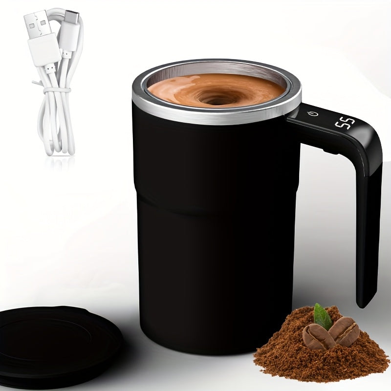 Automatic Magnetic Auto Stirring Cup, Temperature Display Travel Tumbler Car Cup For Milk Chocolate Mocha, Creamy White